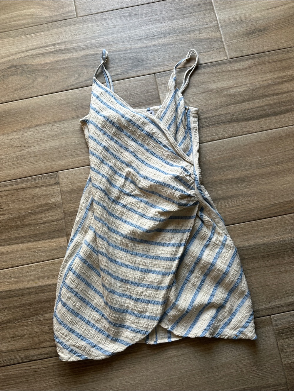 Zara Blue and White One-Shoulder Striped Wrap Dress